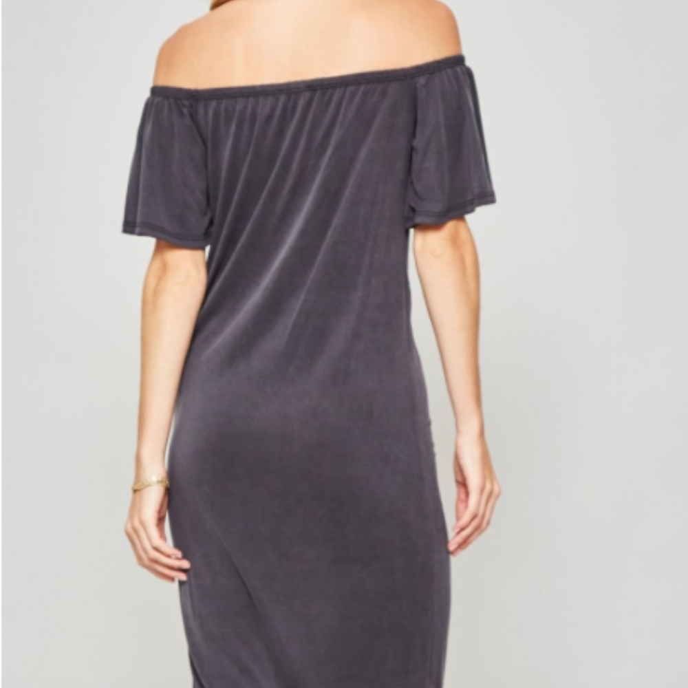 Modal knit dress featuring off-the-shoulder - Picture 3 of 3